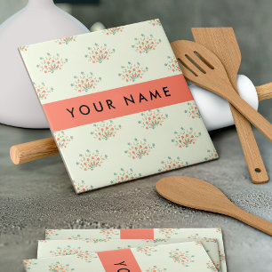 Blue and Red Flowers, Red, Your Name Tile