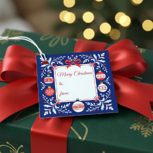 Blue and Red Folk Art Christmas Ornaments  Favour Tags
