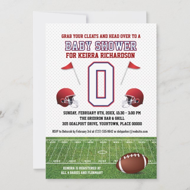 Blue and Red Football Baby Shower Invitation (Front)