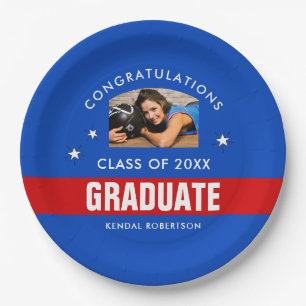 Blue and Red Graduation Photo Custom Paper Plate