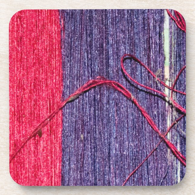 Blue and Red Handmade Thai Silk Coaster (Front)