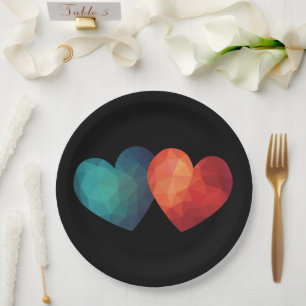 Blue and red heart pair modern hi tech futuristic paper plate