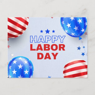 Blue and Red Illustrated Happy Labour Day  Postcard