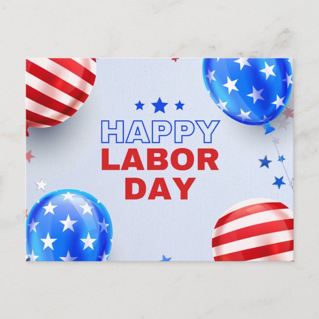 Blue and Red Illustrated Happy Labour Day  Postcard (Front)