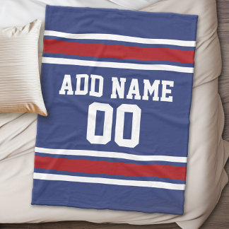 Blue and Red Jersey Stripes Custom Name Number Fleece Blanket