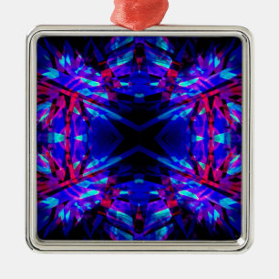 Blue and red kaleidoscope pattern metal tree decoration