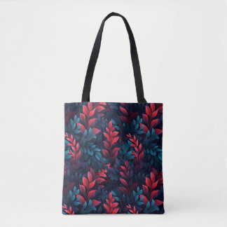 Blue and red leaves tote bag