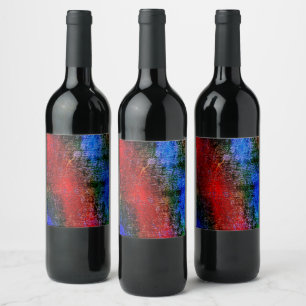 Blue and red material skinned with 'oil paint' wine label