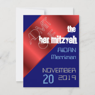 Blue and red metallic Bat Mitzvah Bar Mitzvah Invitation