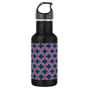 Blue and Red Moroccan Trellis, Lattice, Quatrefoil 532 Ml Water Bottle