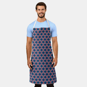 Blue and Red Moroccan Trellis, Lattice, Quatrefoil Apron