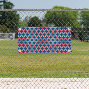 Blue and Red Moroccan Trellis, Lattice, Quatrefoil Banner