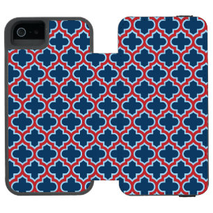 Blue and Red Moroccan Trellis, Lattice, Quatrefoil Incipio Watson™ iPhone 5 Wallet Case