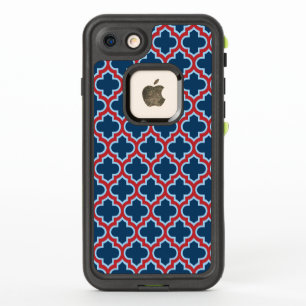 Blue and Red Moroccan Trellis, Lattice, Quatrefoil