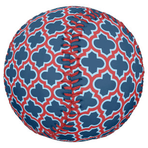 Blue and Red Moroccan Trellis, Lattice, Quatrefoil Softball