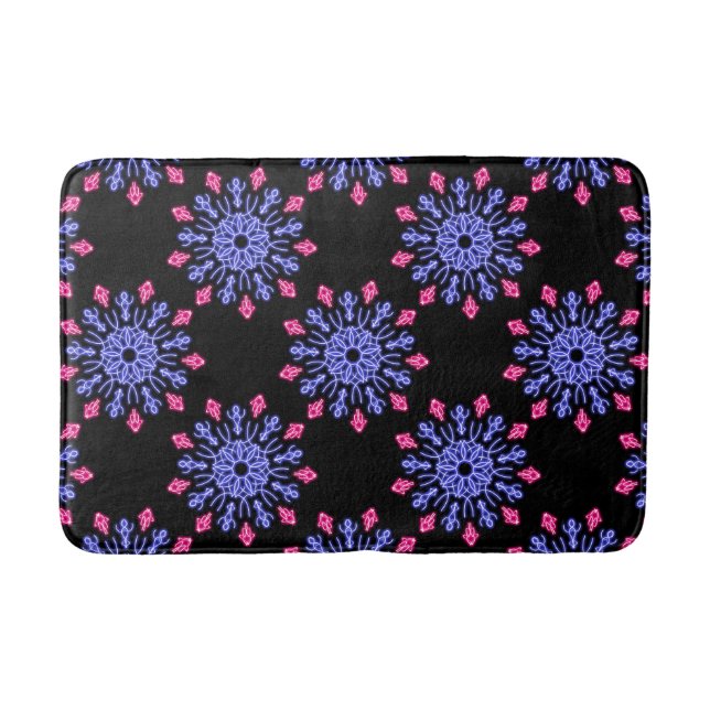 Blue and red neon flower bath mat (Front)