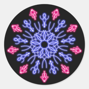 Blue and red neon flower classic round sticker