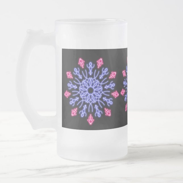 Blue and red neon flower frosted glass beer mug (Left)