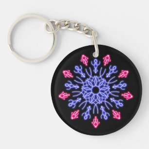 Blue and red neon flower key ring