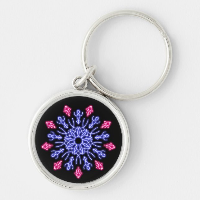 Blue and red neon flower key ring (Front)
