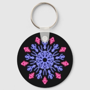 Blue and red neon flower key ring