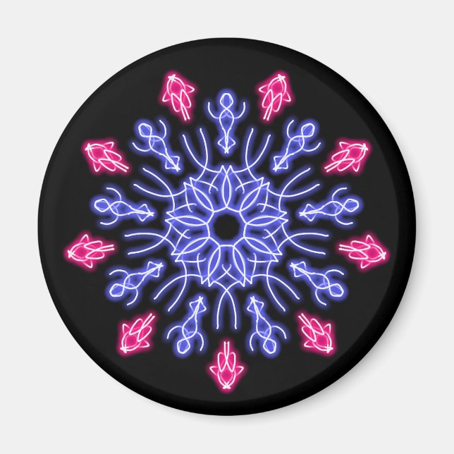 Blue and red neon flower magnet (Front)