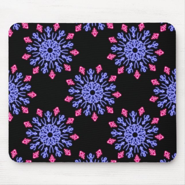 Blue and red neon flower mouse pad (Front)