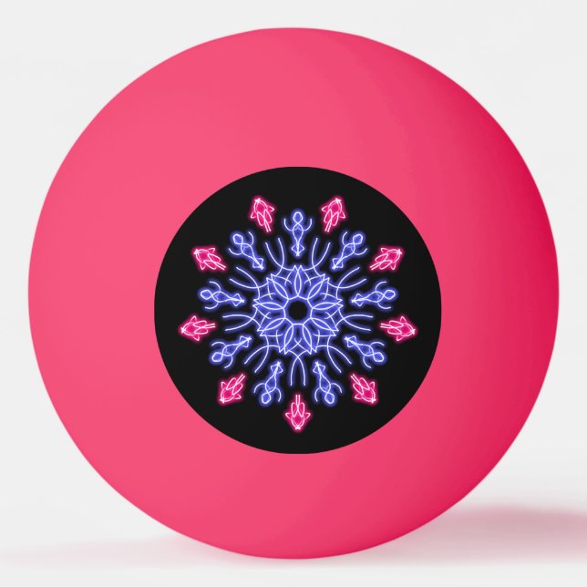 Blue and red neon flower ping pong ball (Front)