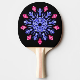Blue and red neon flower ping pong paddle