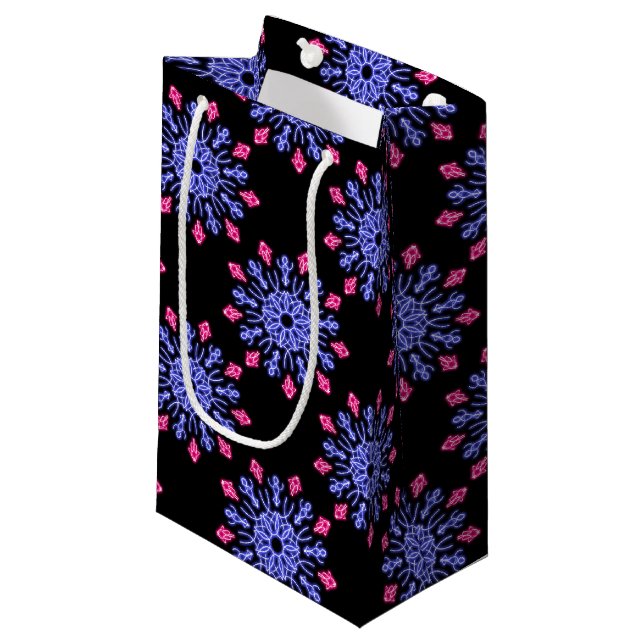 Blue and red neon flower small gift bag (Front Angled)