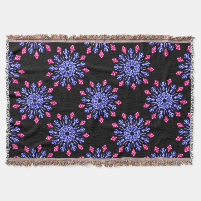 Blue and red neon flower throw blanket (Front)