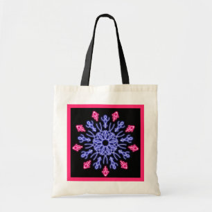 Blue and red neon flower tote bag