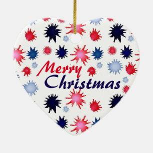Blue and Red Paint Splatter Christmas Ceramic Tree Decoration