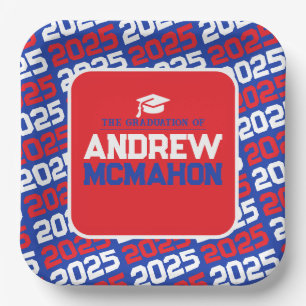 Blue and Red Personalised Graduation Paper Plate