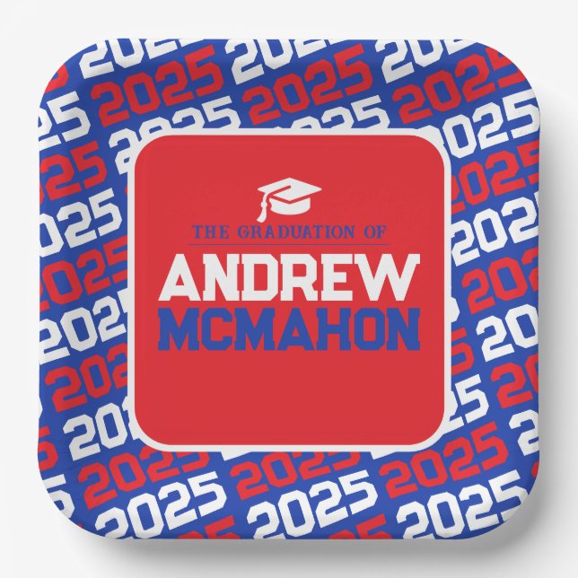 Blue and Red Personalised Graduation Paper Plate (Front)