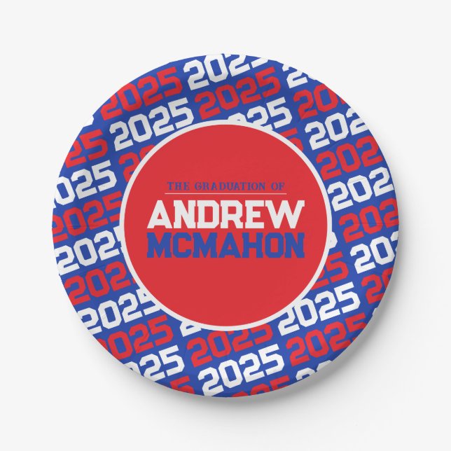 Blue and Red Personalised Graduation Paper Plate (Front)