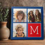 Blue and Red Photo Collage with Monogram Tile<br><div class="desc">Use 3 square photos to create a unique and personal gift. If you need to adjust the pictures,  click on the customise tool to make changes.</div>