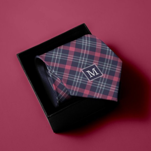 Blue and Red Plaid Pattern Monogrammed Tie (Creator Uploaded)