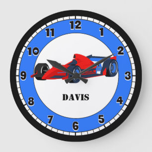 Blue and Red Race Car Custom Kid's Large Clock