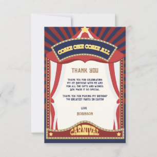 Blue and Red Retro Carnival birthday  Thank You Card