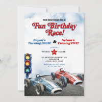 Blue and Red Retro Racing Cars Siblings Birthday