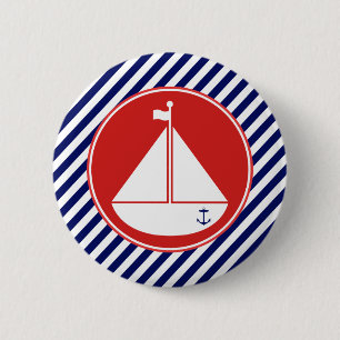 Blue and Red Sailboat 6 Cm Round Badge