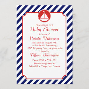 Blue and Red Sailboat  Baby Shower Invitation