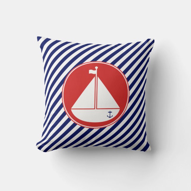 Blue and Red Sailboat Cushion (Front)