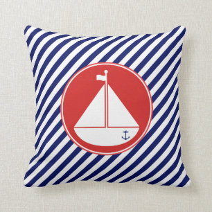 Blue and Red Sailboat Cushion