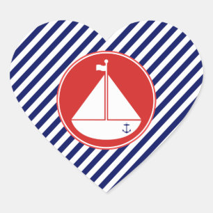 Blue and Red Sailboat Heart Sticker