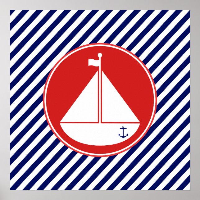 Blue and Red Sailboat Poster (Front)