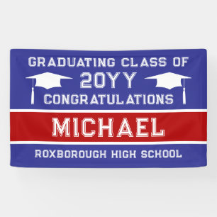 Blue and Red School Colours Graduation Banner