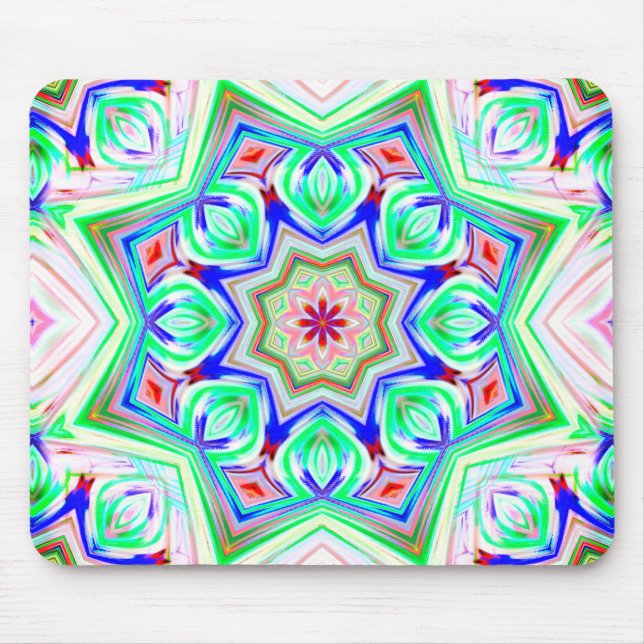 Blue and red shades eight points star kaleidoscope mouse pad (Front)