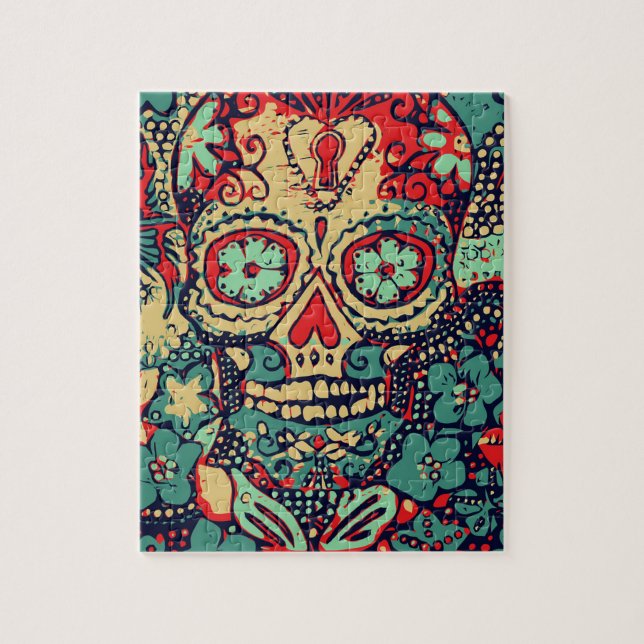 Blue And Red Skull Jigsaw Puzzle (Vertical)